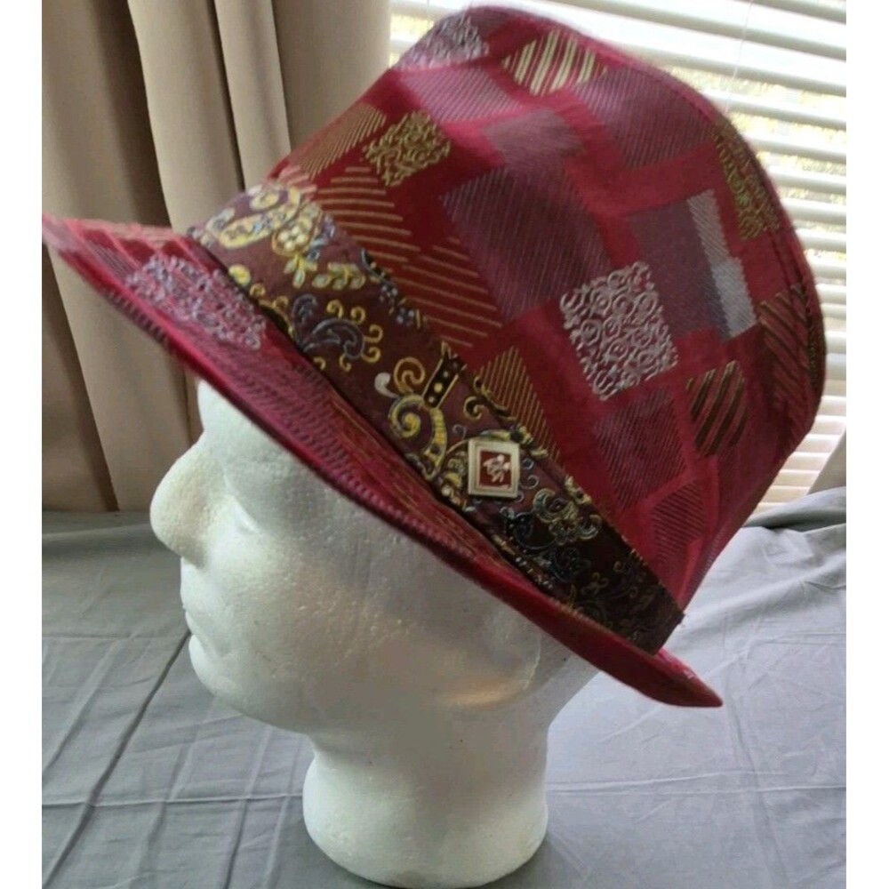 Robert Graham 100% Silk Delevan Fedora Hat Mens S/M Red Patchwork Paisley Band